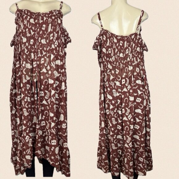 Torrid +5 Rust Country Western Icon Print Shirred Split Front Strappy Midi Top - Picture 1 of 6